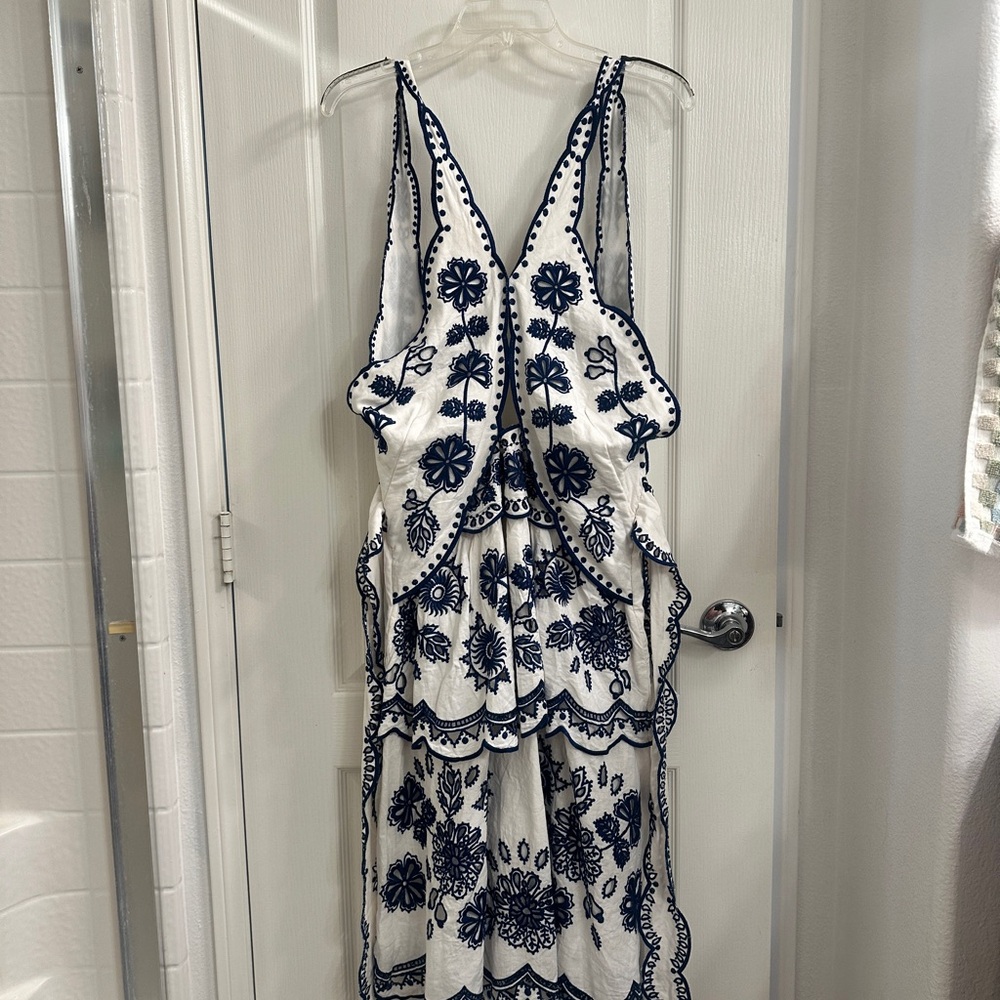 FARM Rio White Dress with Navy Floral Design